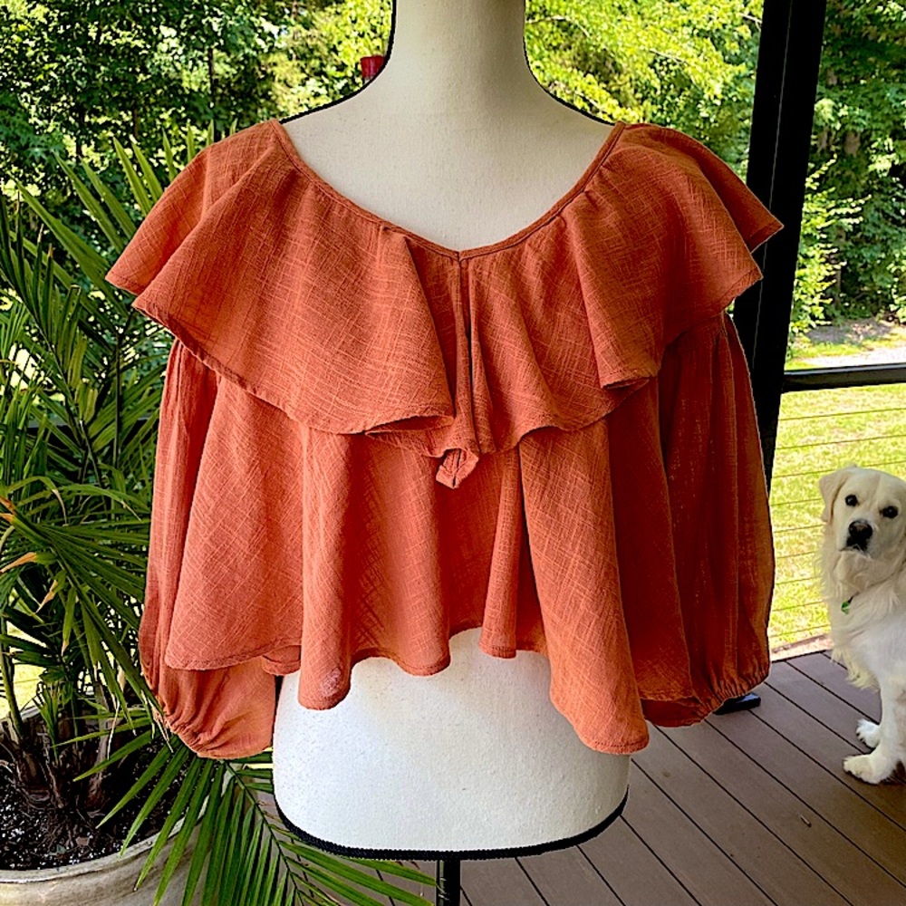 🧡 Free People Orange Ruffled Crop Blouse 🧡
